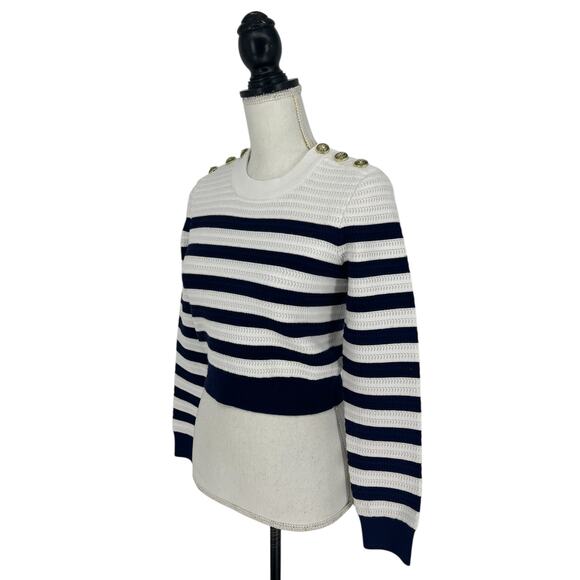 Generation Love White and Blue Striped Janice Cropped Sweater - Picture 7 of 14